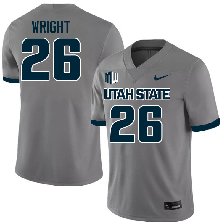Utah State Aggies #26 Nathan Wright College Football Jerseys Stitched-Grey
